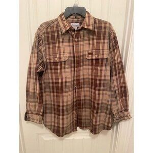 Carhartt Men's Plaid Long Sleeve Shirt L 100% Cotton Brown‎ & Beige WARM & COZY